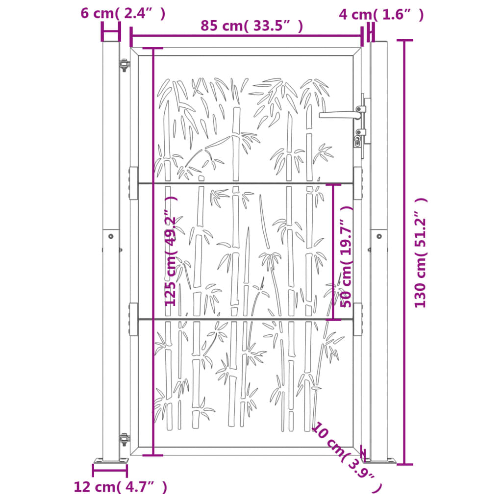 Garden gate, anthracite, 105x130cm, steel, bamboo design
