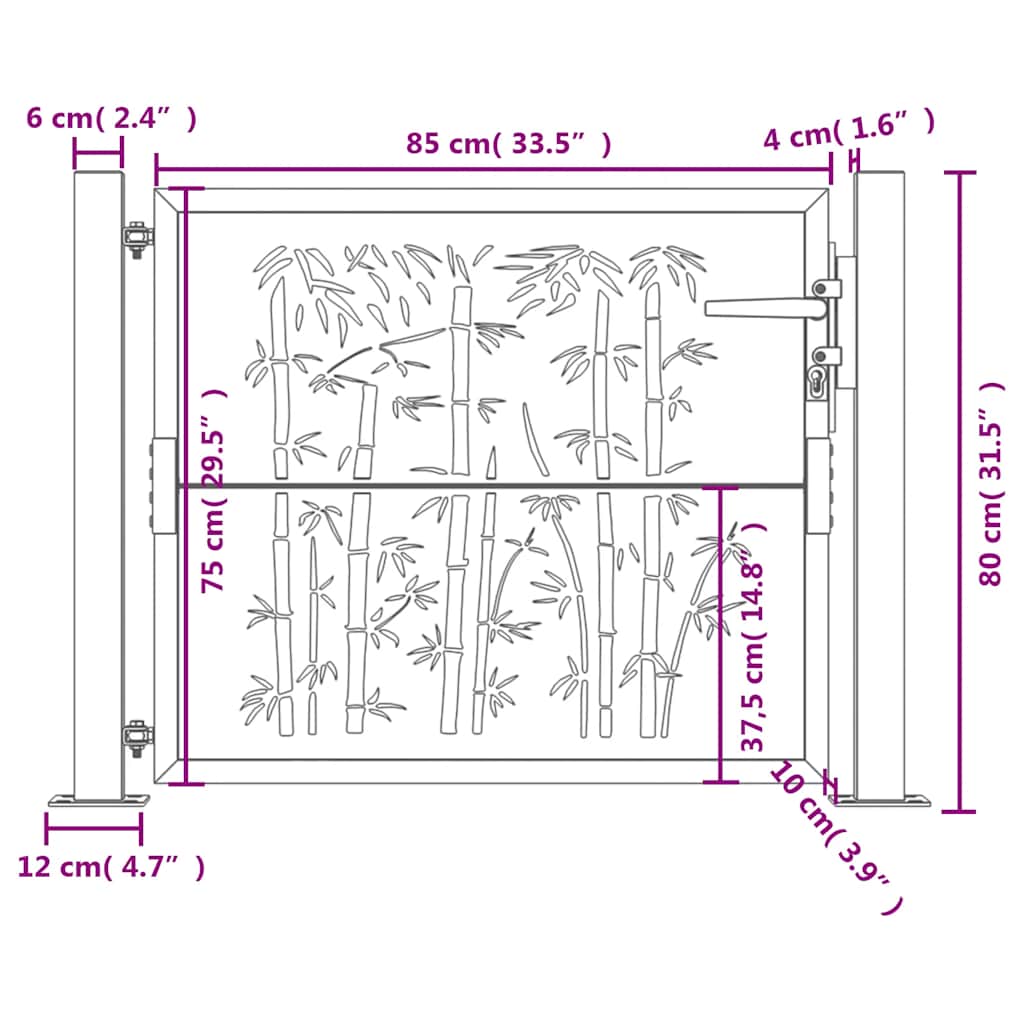Garden gate, 105x180cm, corten steel, bamboo design