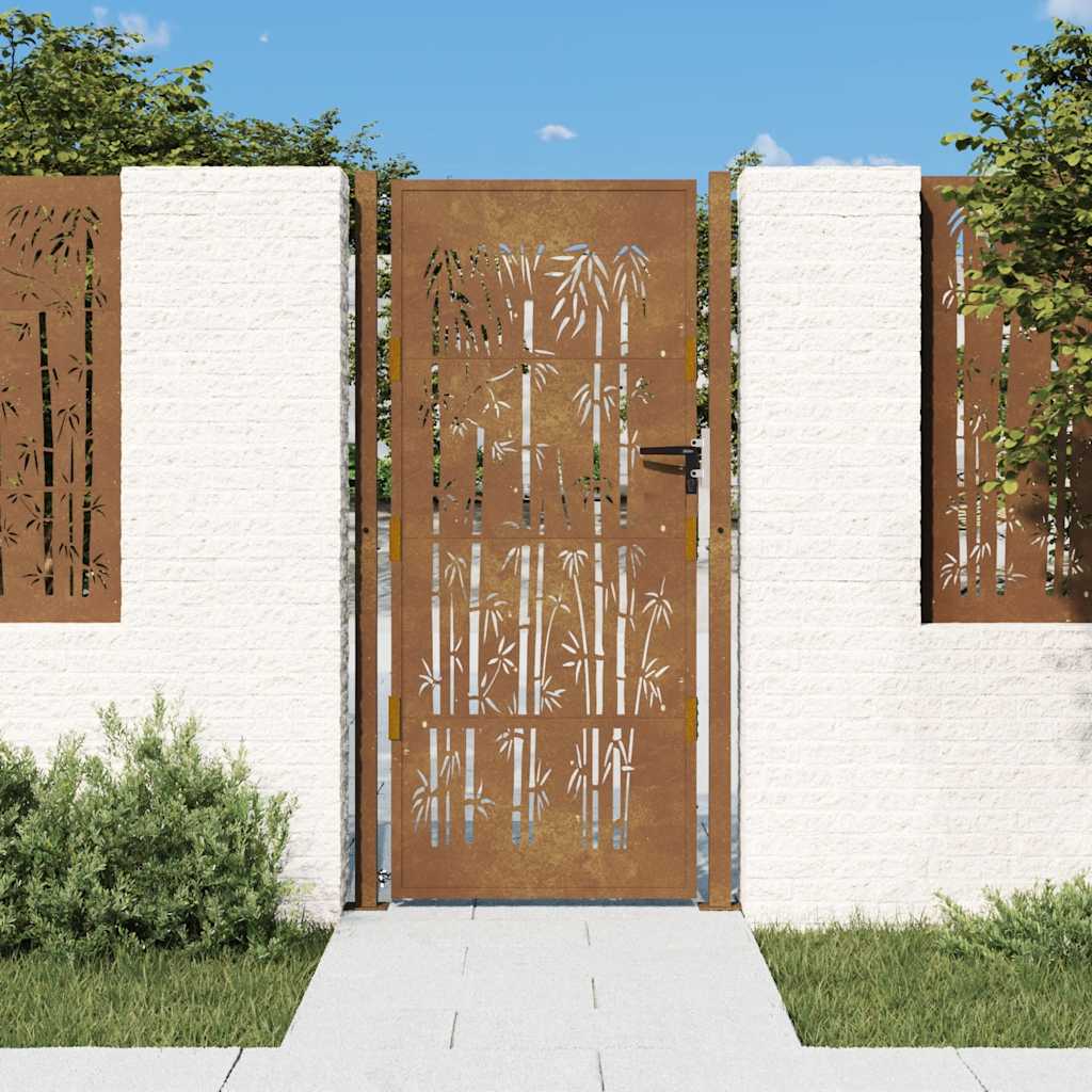 Garden gate, 105x205cm, corten steel, bamboo design
