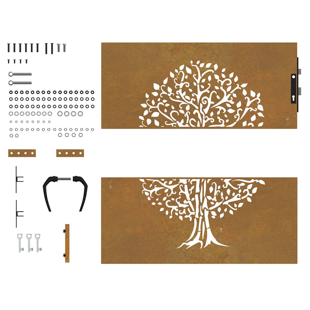 Sodo vartai, 85x100 cm, Corten plienas, medžio raštas