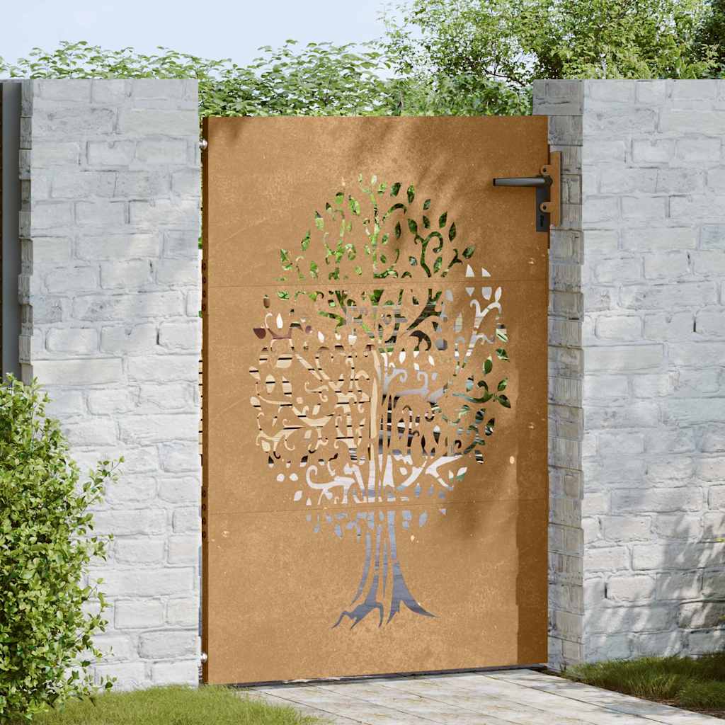 Sodo vartai, 85x125 cm, Corten plienas, medžio raštas