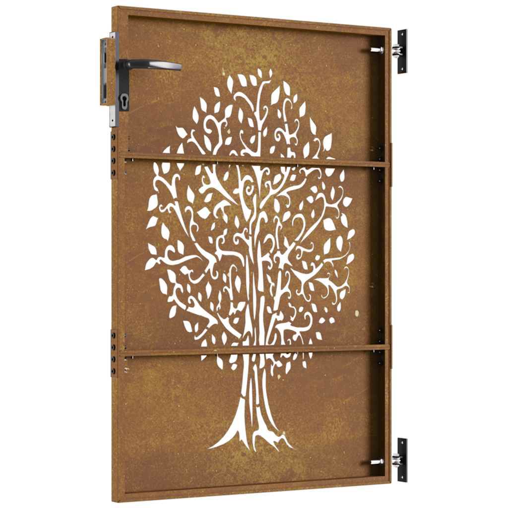 Sodo vartai, 85x125 cm, Corten plienas, medžio raštas