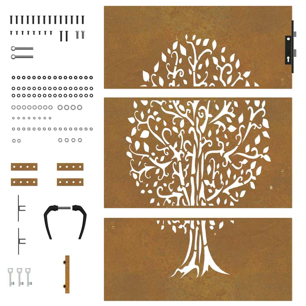 Sodo vartai, 85x150 cm, Corten plienas, medžio raštas