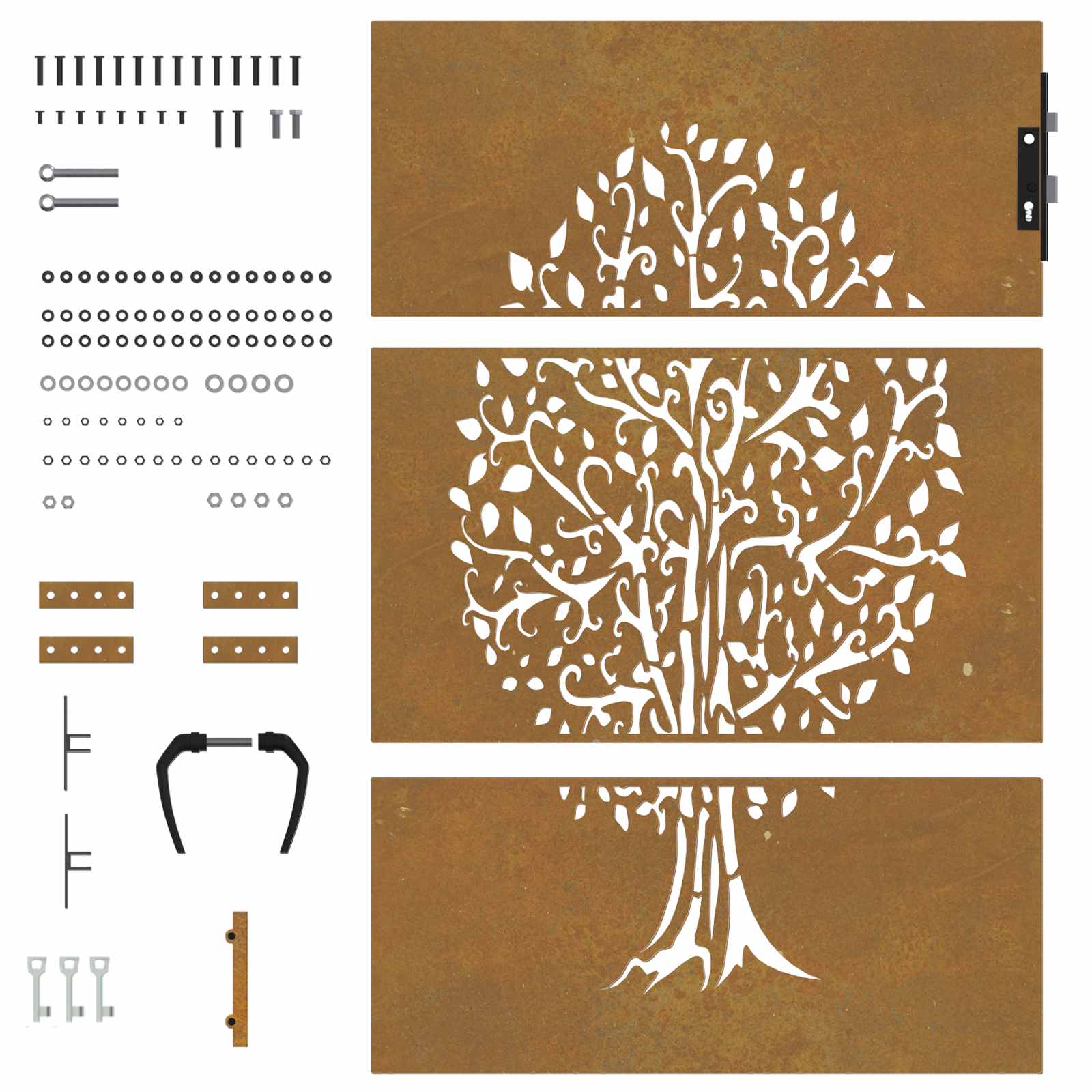 Sodo vartai, 85x150 cm, Corten plienas, medžio raštas