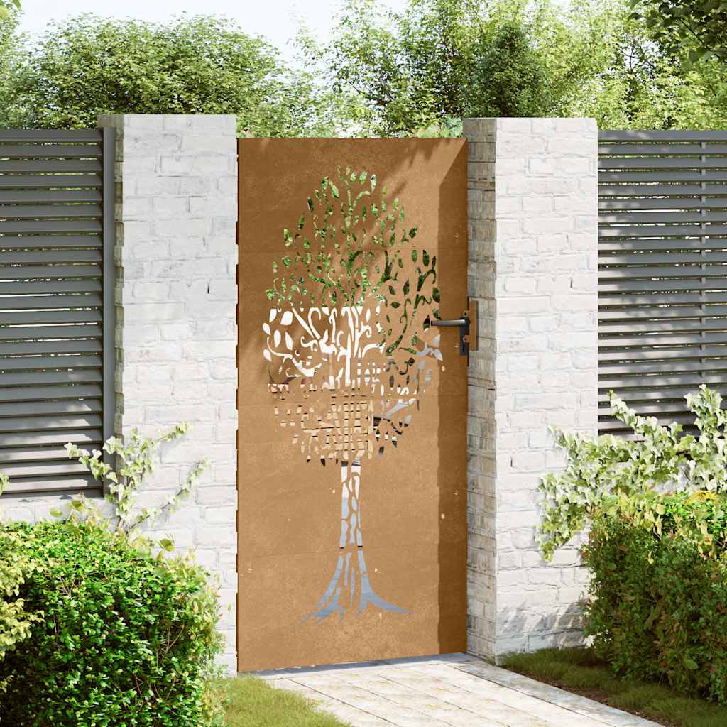 Sodo vartai, 85x175 cm, Corten plienas, medžio raštas