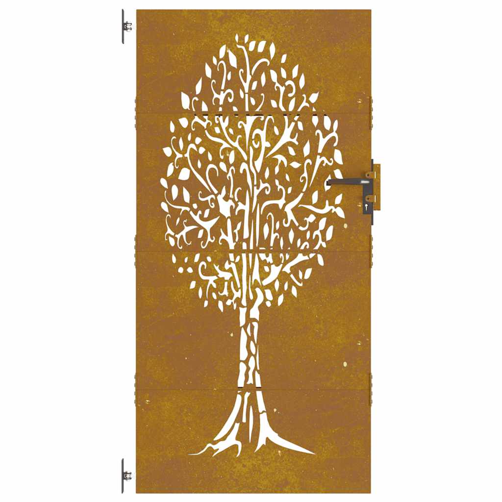 Sodo vartai, 85x175 cm, Corten plienas, medžio raštas