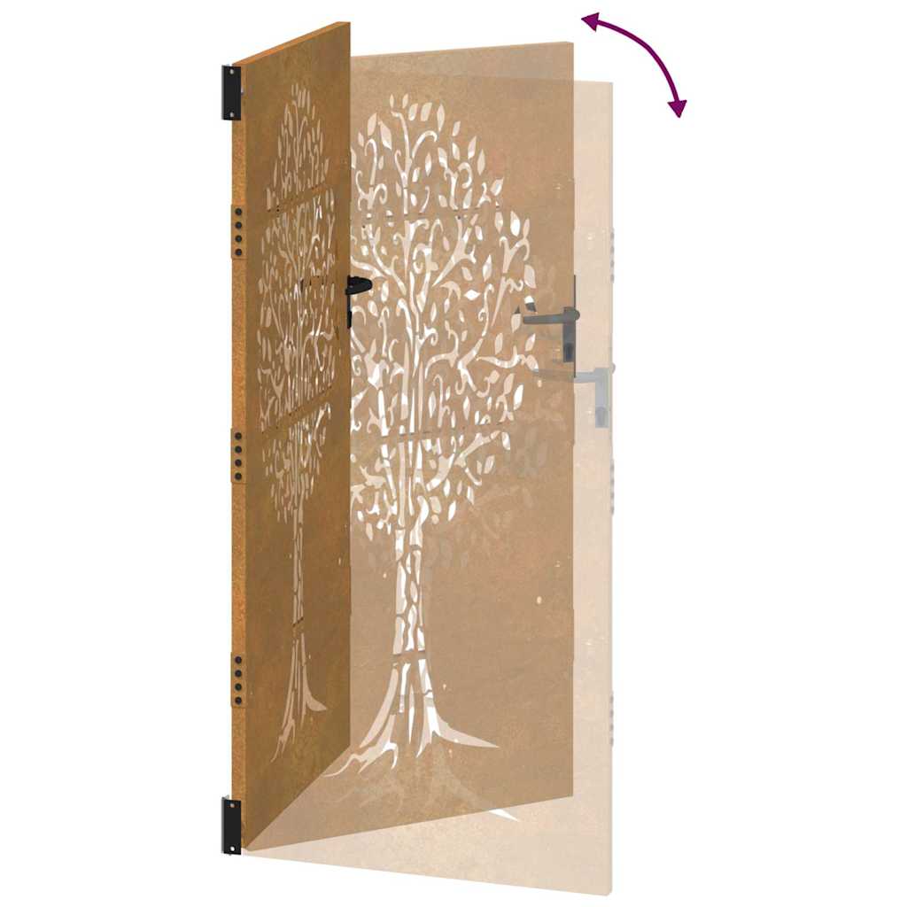 Sodo vartai, 85x175 cm, Corten plienas, medžio raštas