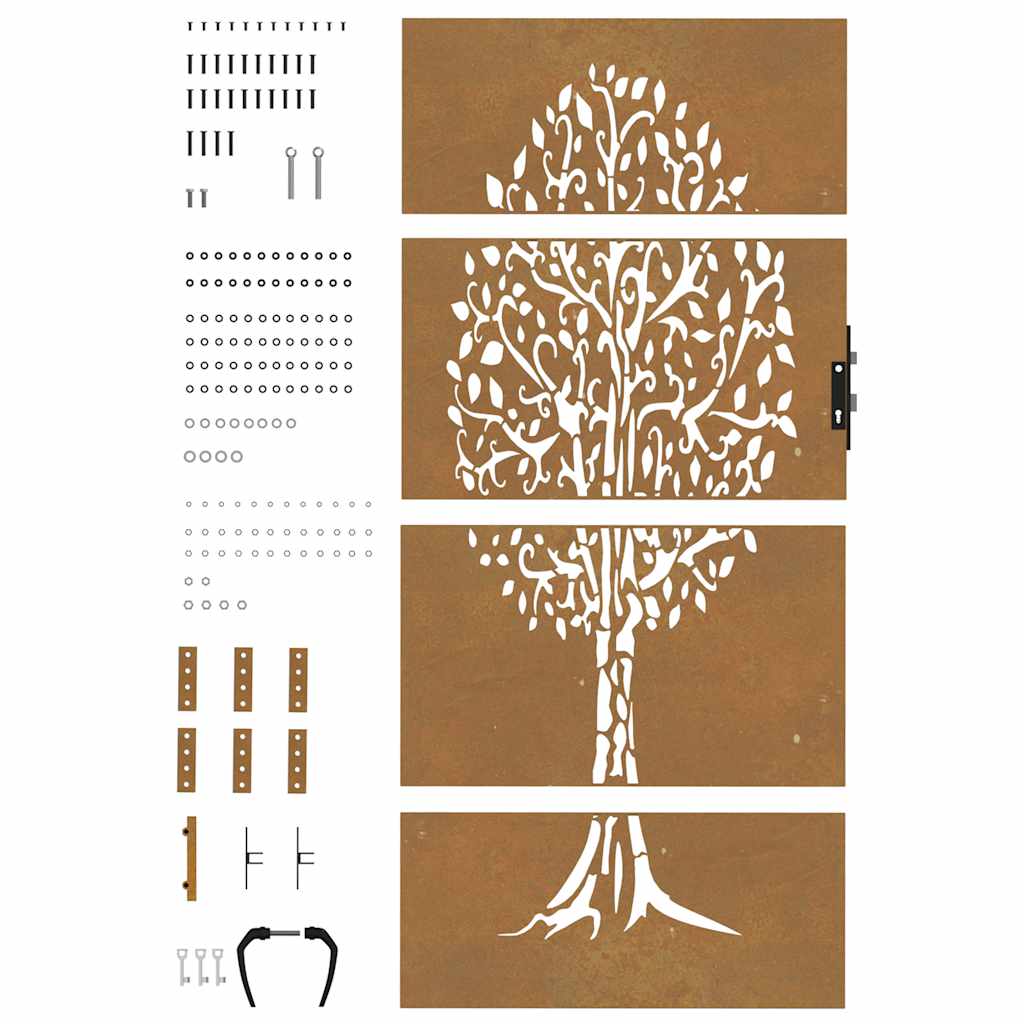 Sodo vartai, 85x175 cm, Corten plienas, medžio raštas