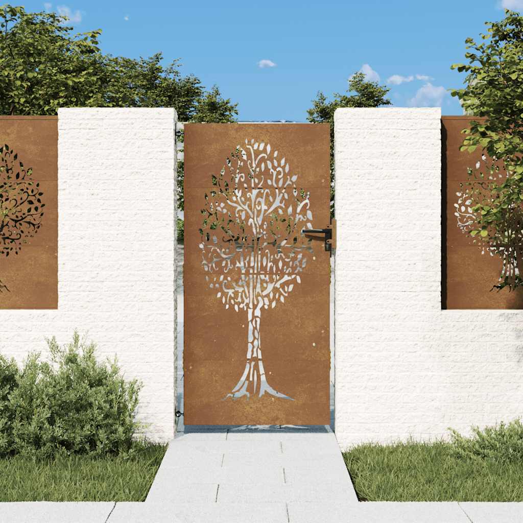 Sodo vartai, 85x175 cm, Corten plienas, medžio raštas