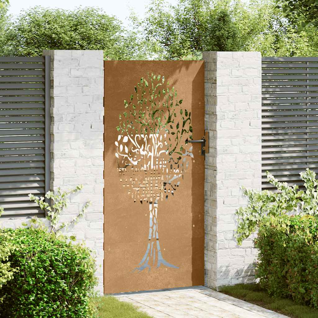 Sodo vartai, 85x200 cm, Corten plienas, medžio raštas