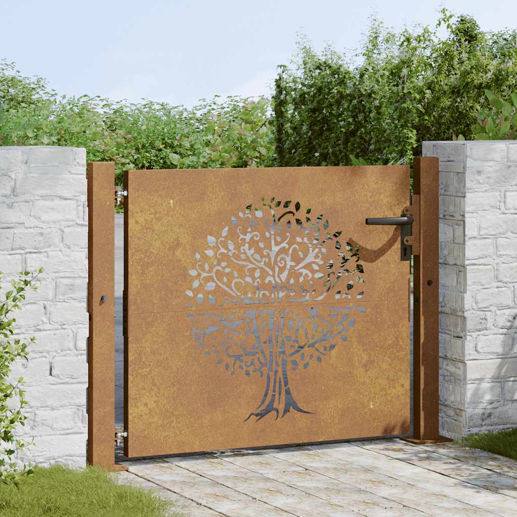 Sodo vartai, 100x100 cm, Corten plienas, medžio raštas