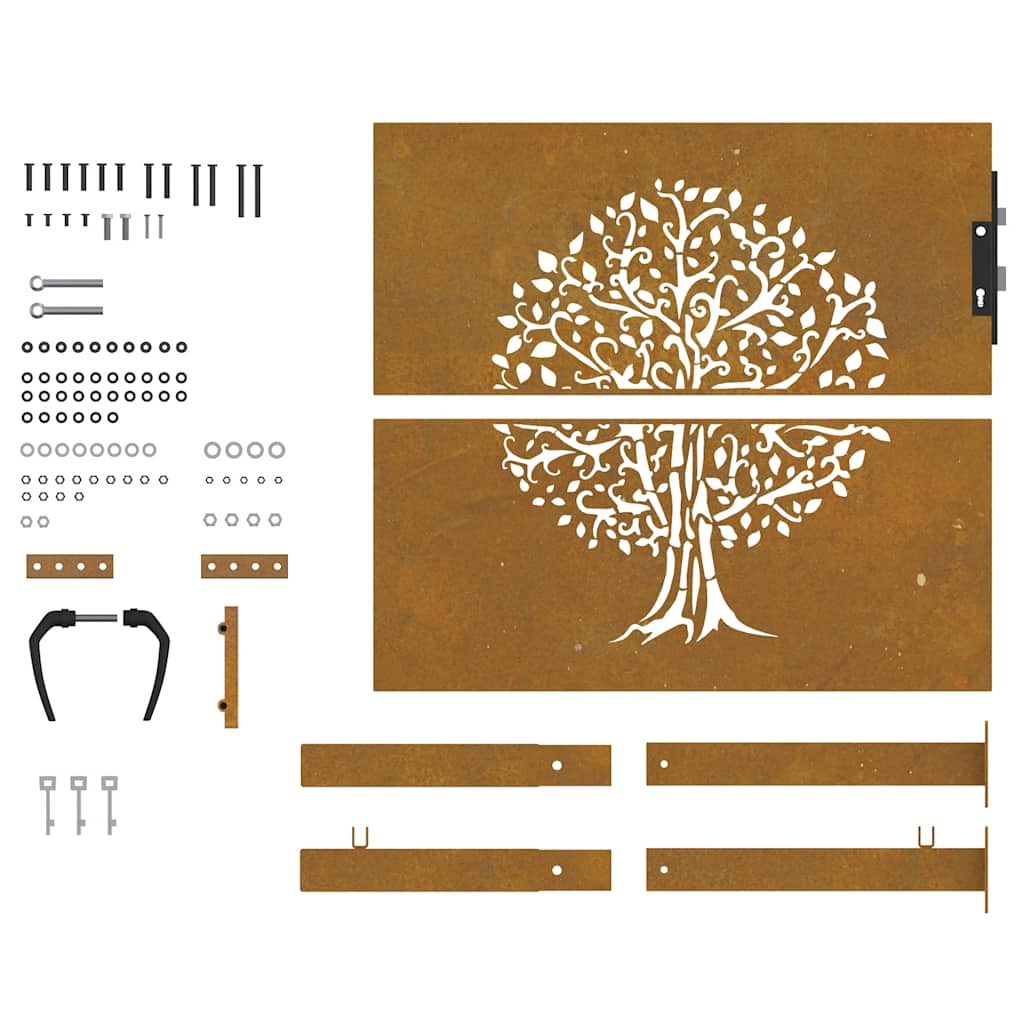 Sodo vartai, 100x100 cm, Corten plienas, medžio raštas