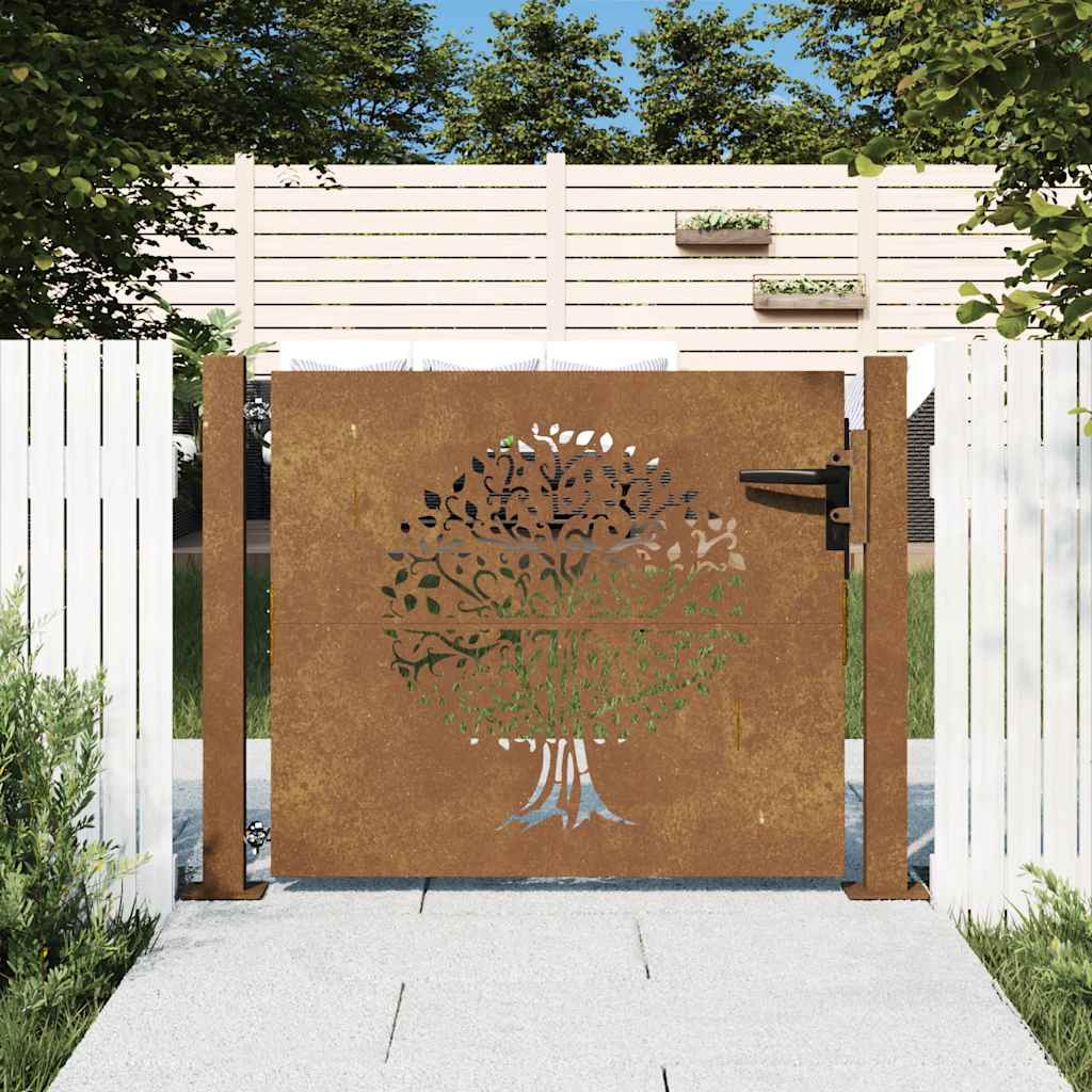 Sodo vartai, 100x100 cm, Corten plienas, medžio raštas