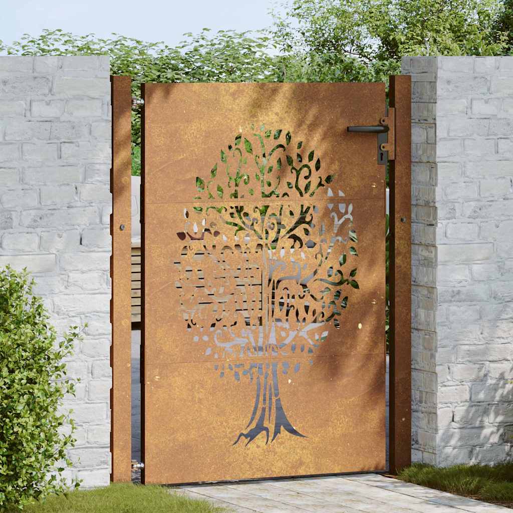 Sodo vartai, 100x125 cm, Corten plienas, medžio raštas