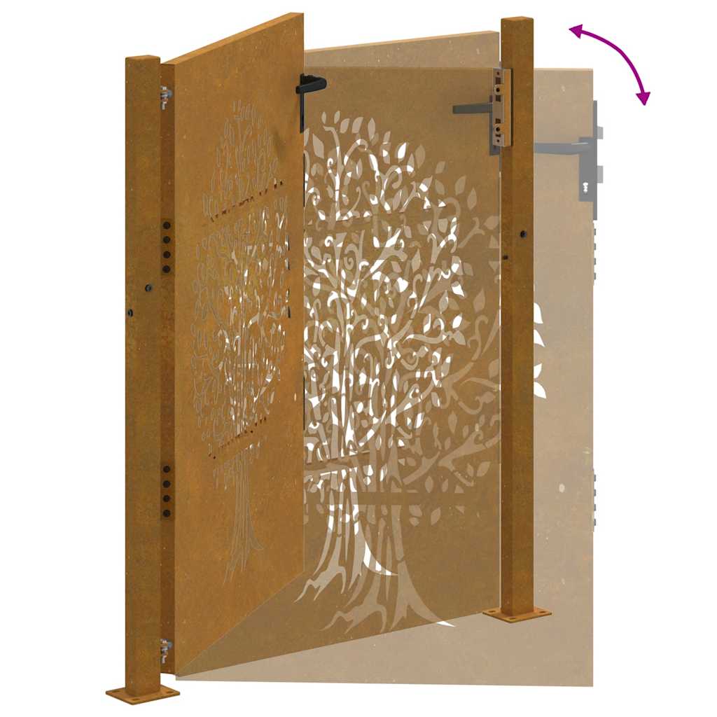 Sodo vartai, 100x125 cm, Corten plienas, medžio raštas