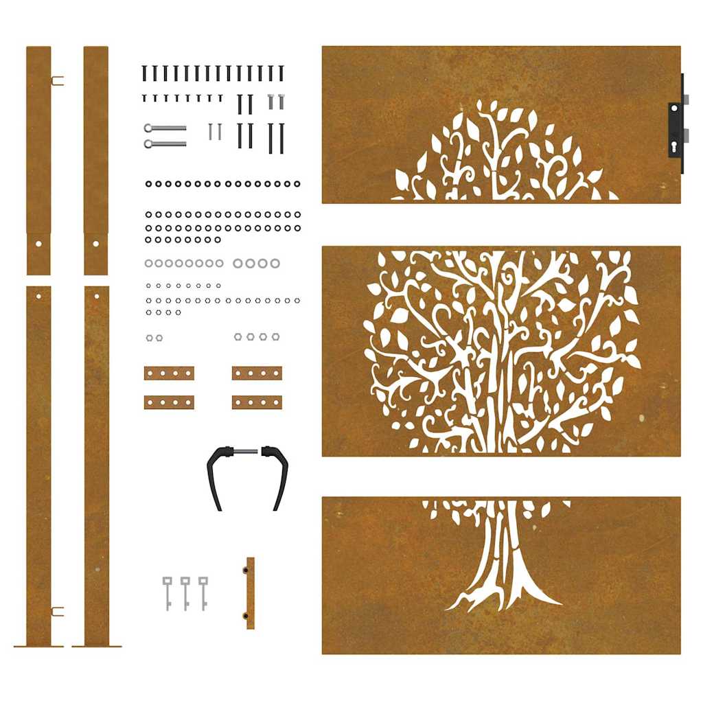 Sodo vartai, 100x125 cm, Corten plienas, medžio raštas