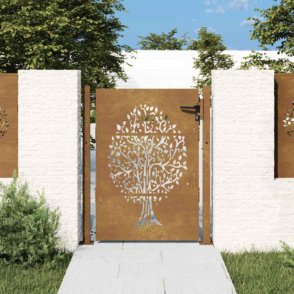 Sodo vartai, 100x125 cm, Corten plienas, medžio raštas