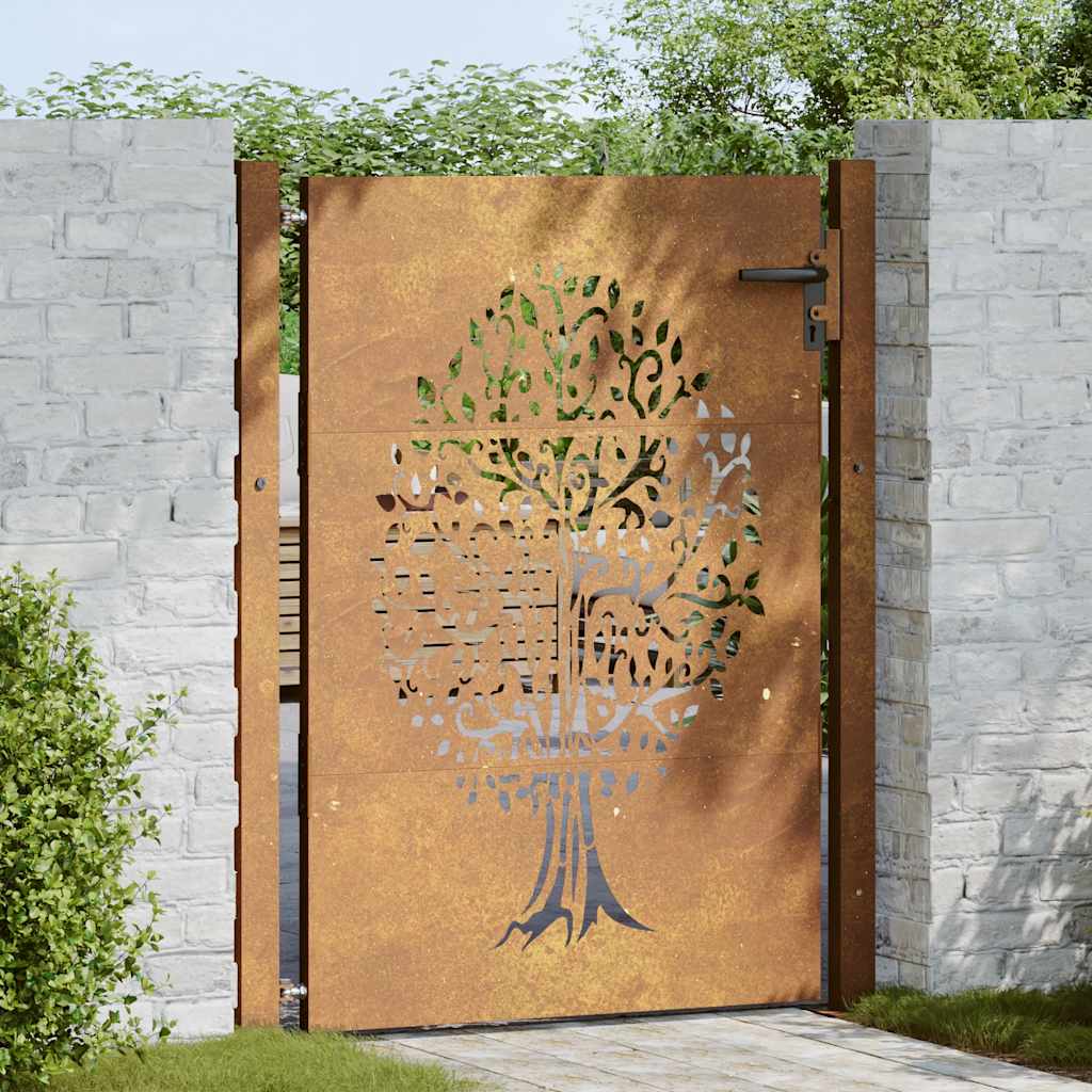 Sodo vartai, 100x150 cm, Corten plienas, medžio raštas