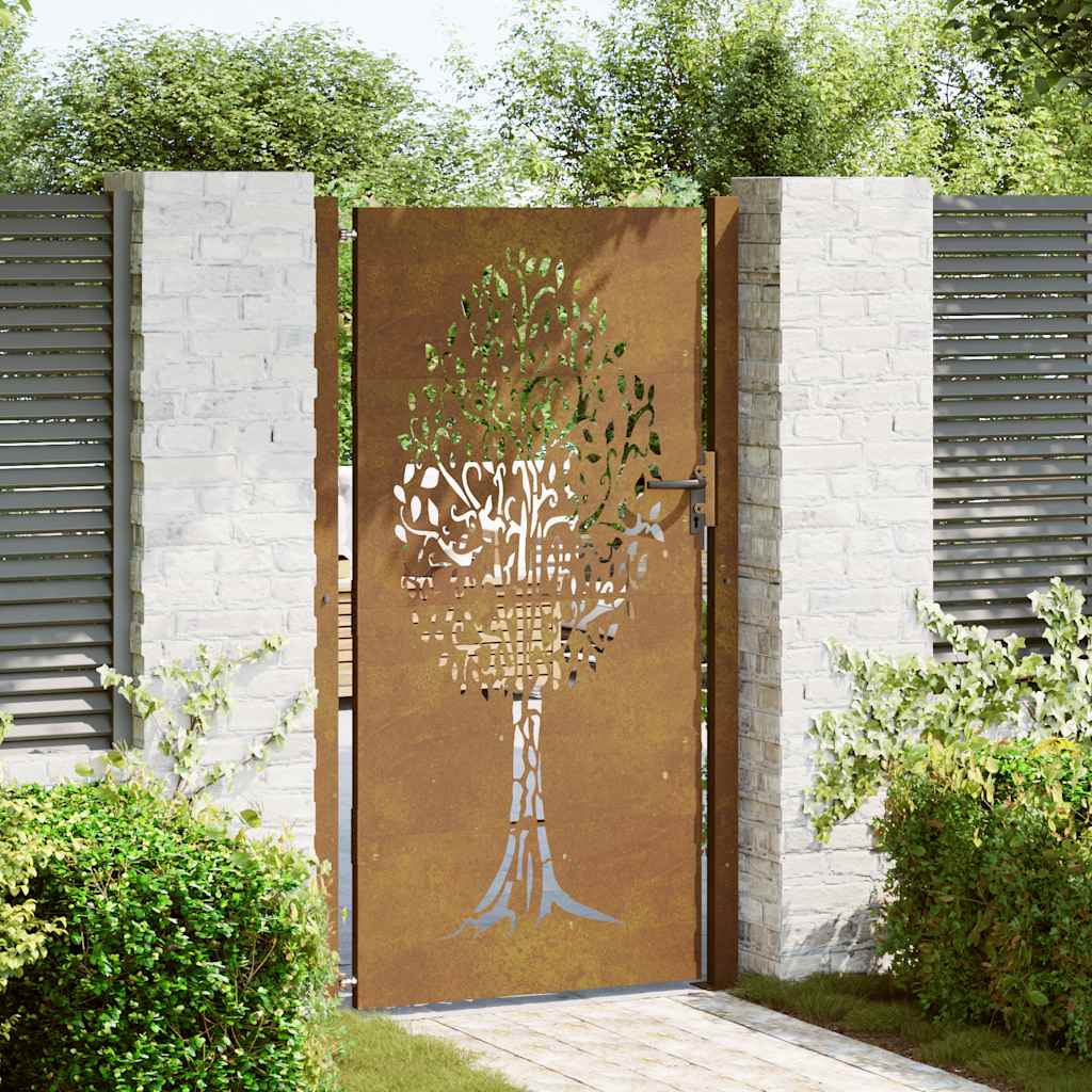 Sodo vartai, 100x175 cm, Corten plienas, medžio raštas