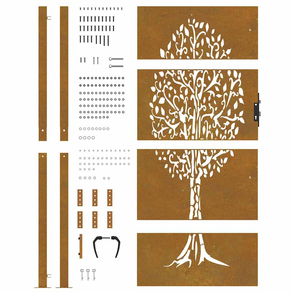 Sodo vartai, 100x175 cm, Corten plienas, medžio raštas