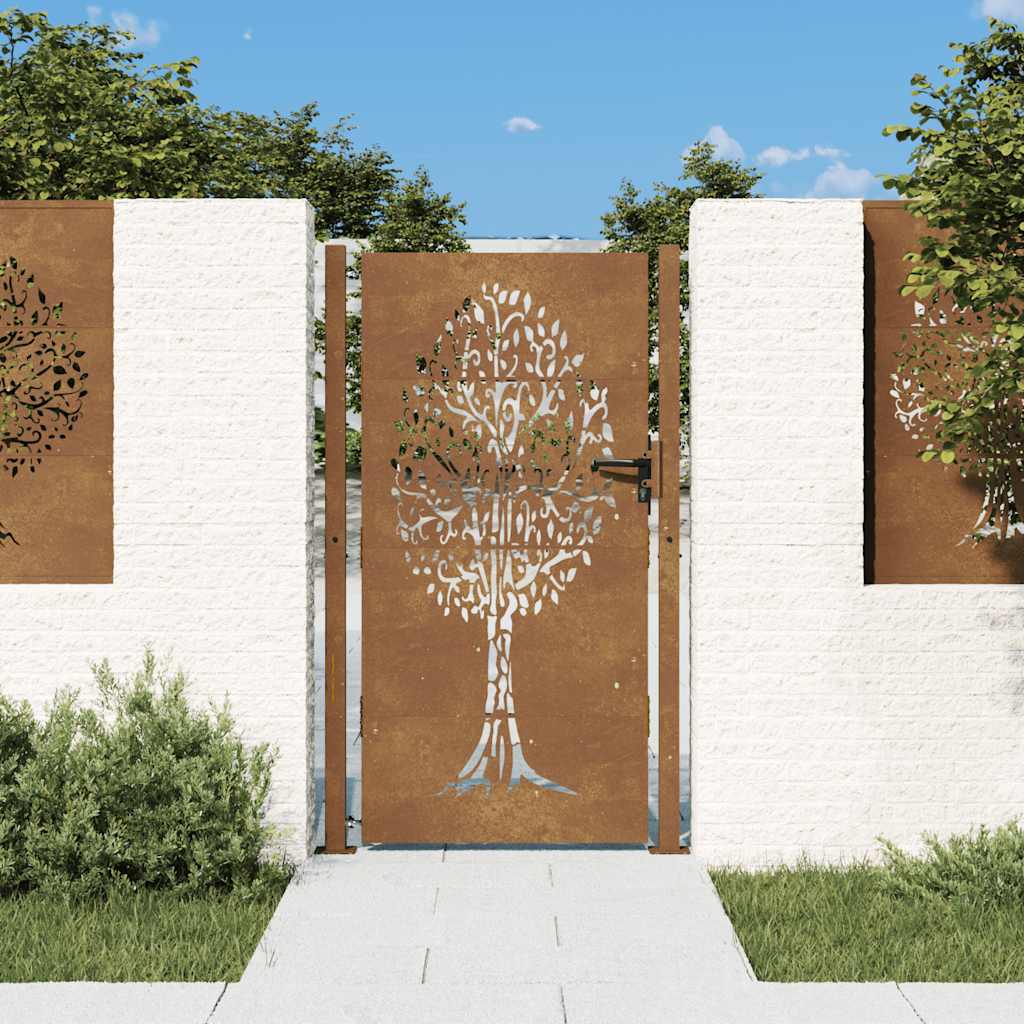 Sodo vartai, 100x175 cm, Corten plienas, medžio raštas