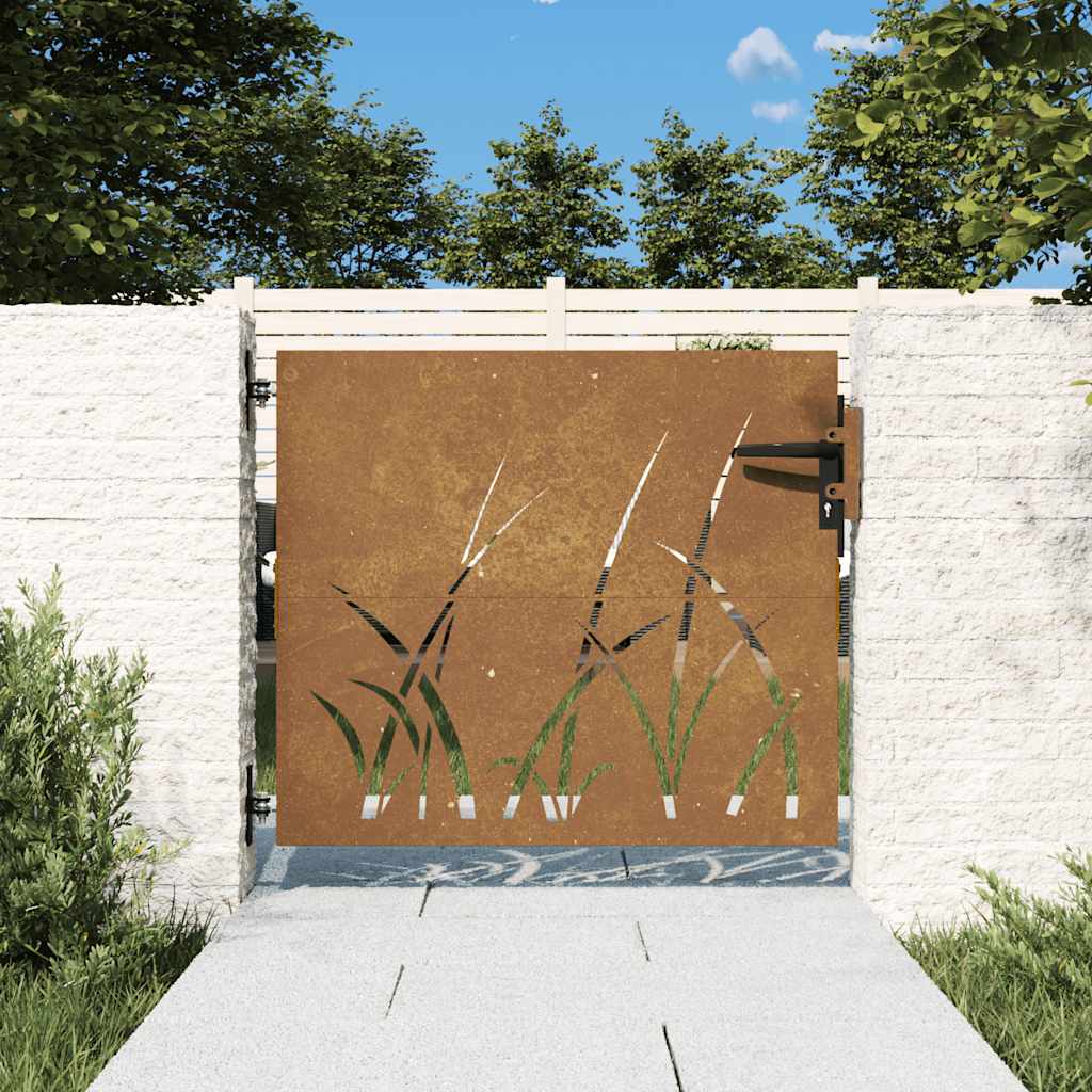 Sodo vartai, 85x75 cm, Corten plienas, žolės raštas