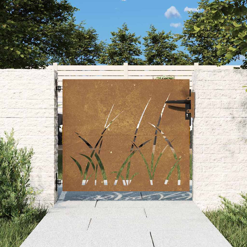 Sodo vartai, 85x100 cm, Corten plienas, žolės raštas