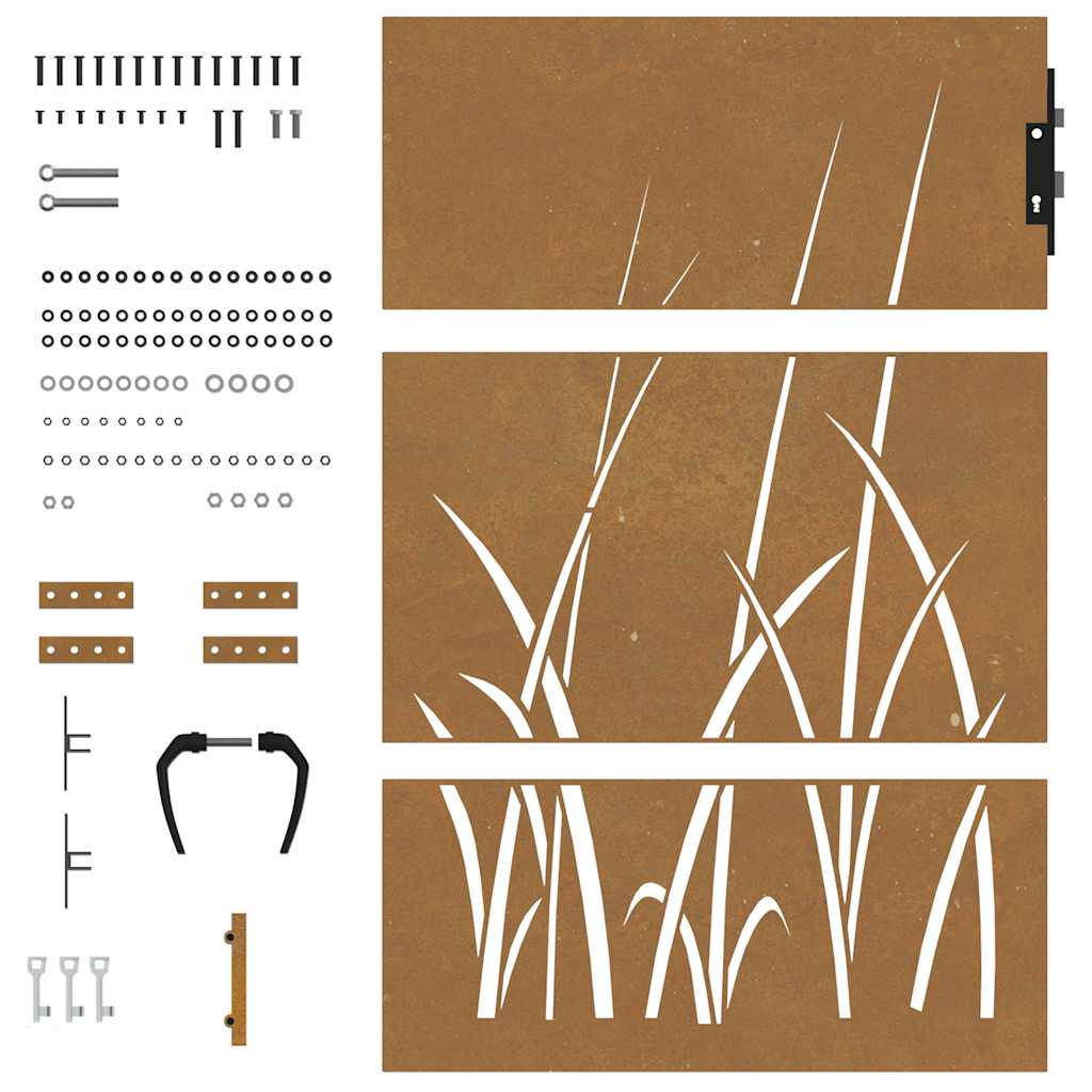 Sodo vartai, 85x125 cm, Corten plienas, žolės raštas