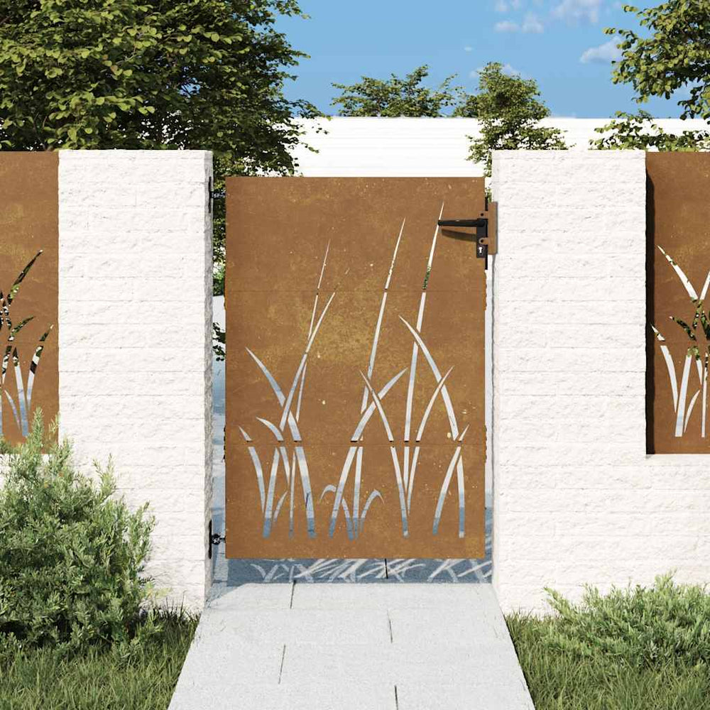 Sodo vartai, 85x150 cm, Corten plienas, žolės raštas