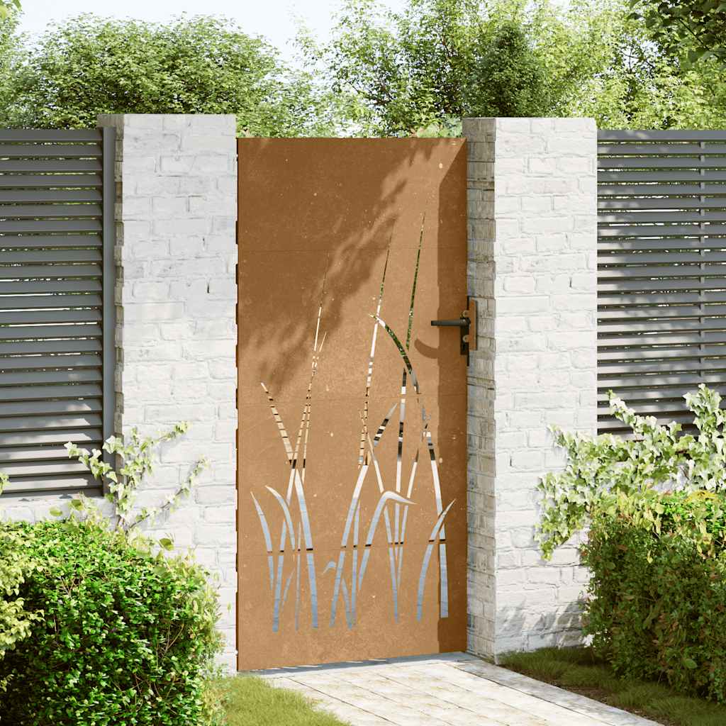 Sodo vartai, 85x200 cm, Corten plienas, žolės raštas