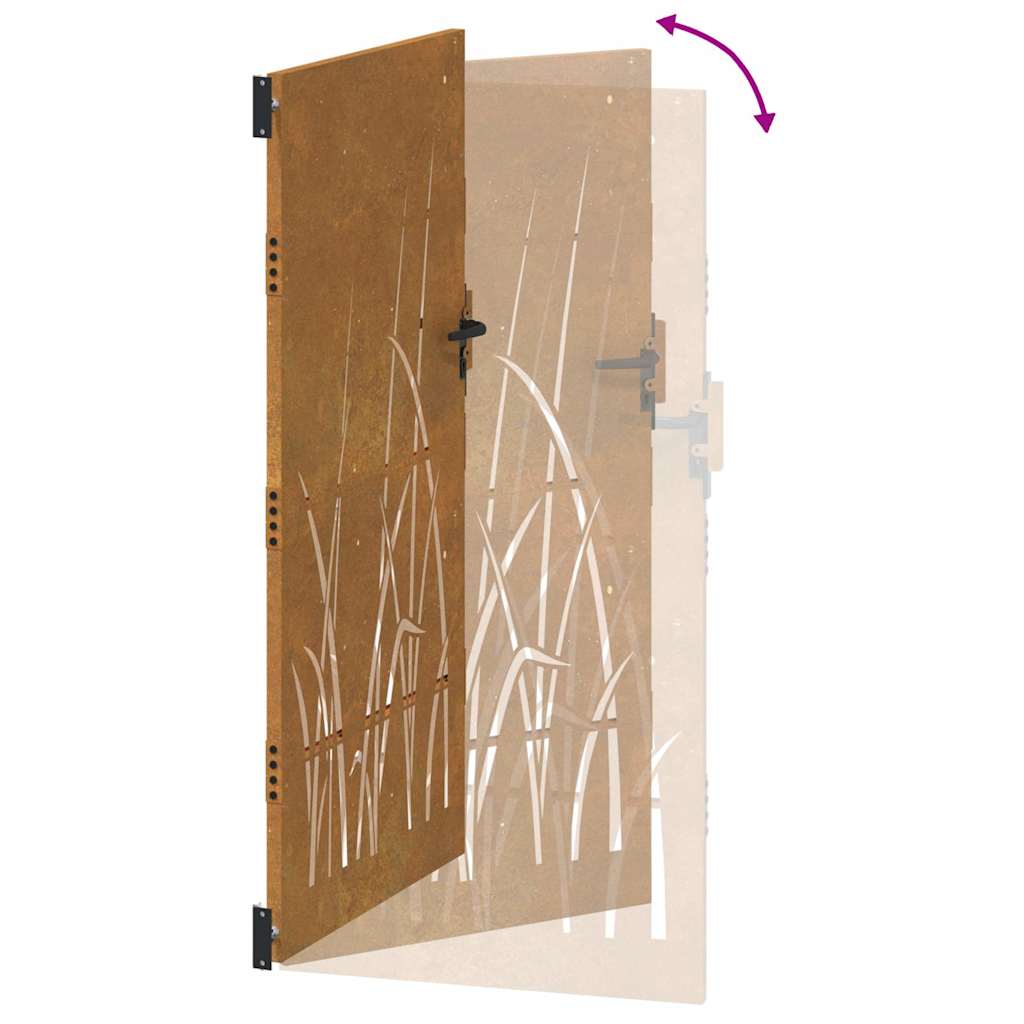 Sodo vartai, 85x200 cm, Corten plienas, žolės raštas