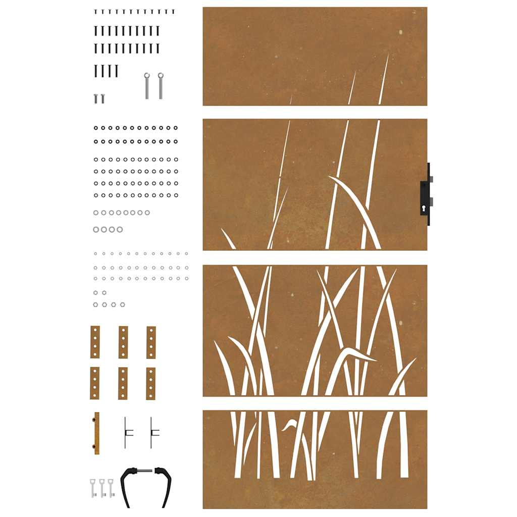 Sodo vartai, 85x200 cm, Corten plienas, žolės raštas