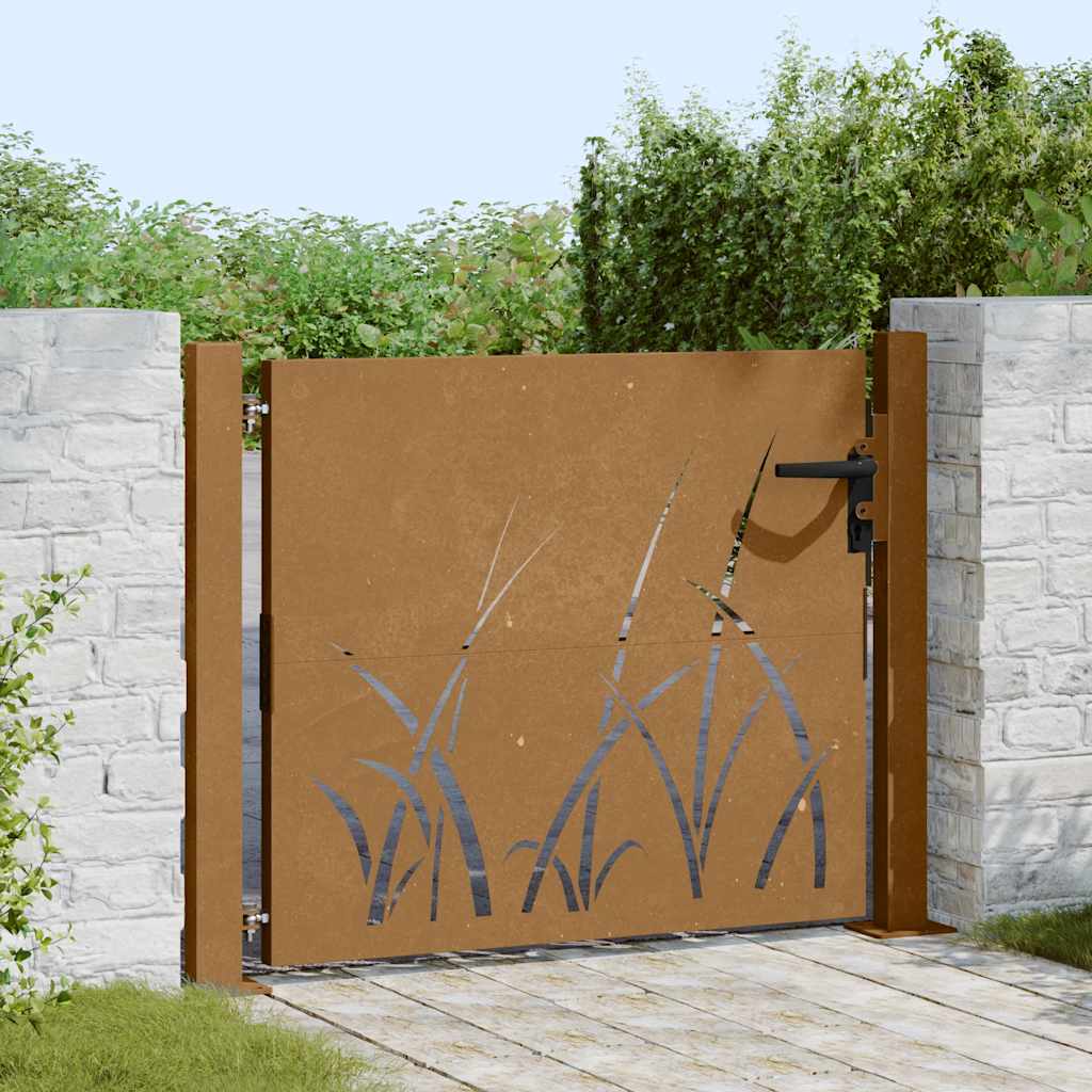 Sodo vartai, 100x100 cm, Corten plienas, žolės raštas
