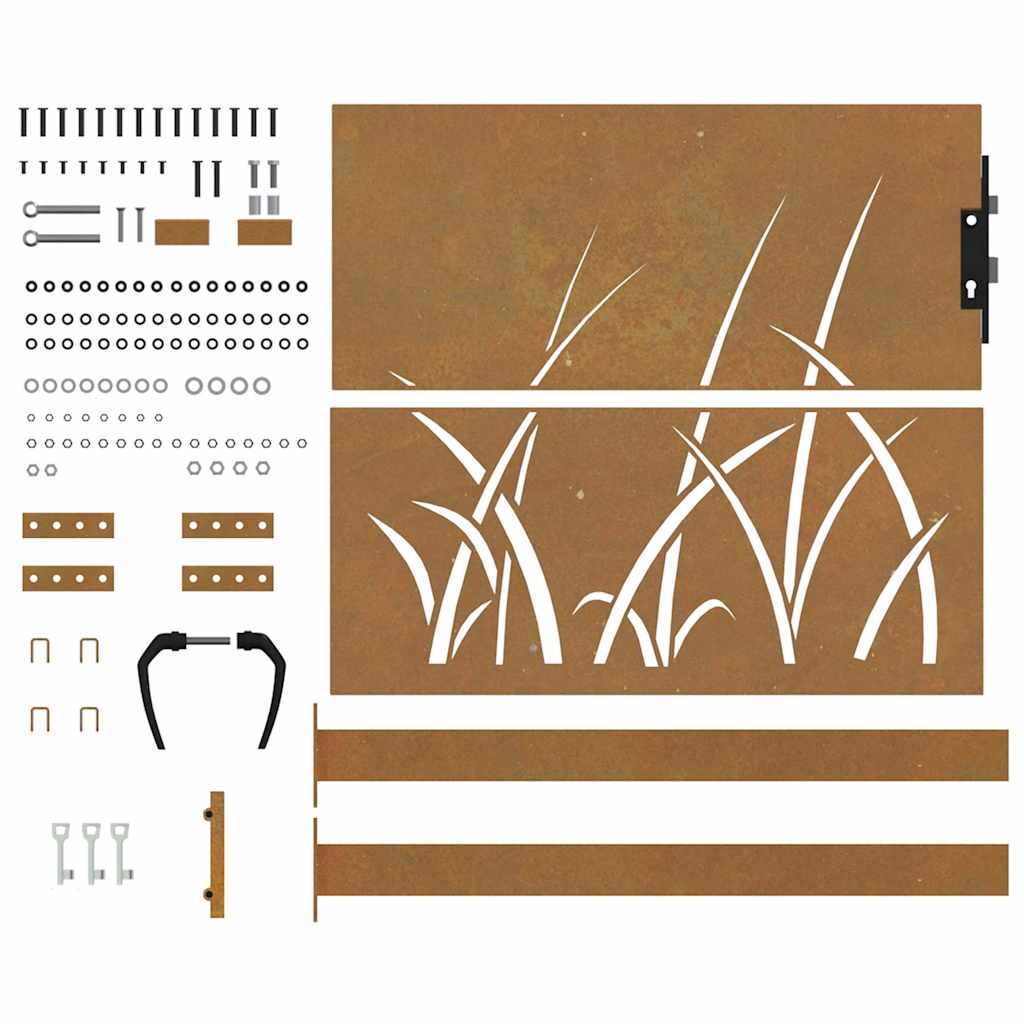 Sodo vartai, 100x100 cm, Corten plienas, žolės raštas