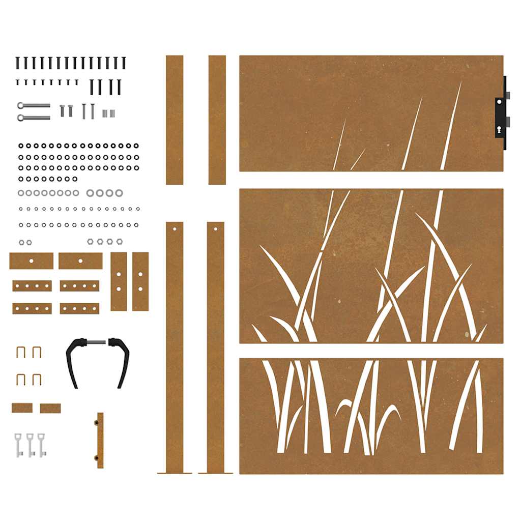 Sodo vartai, 100x125 cm, Corten plienas, žolės raštas