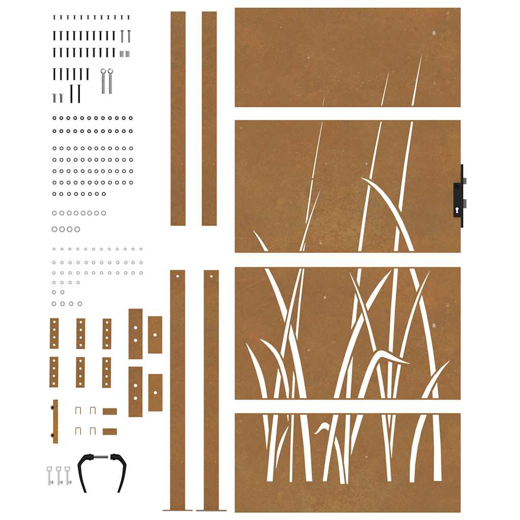 Sodo vartai, 100x175 cm, Corten plienas, žolės raštas