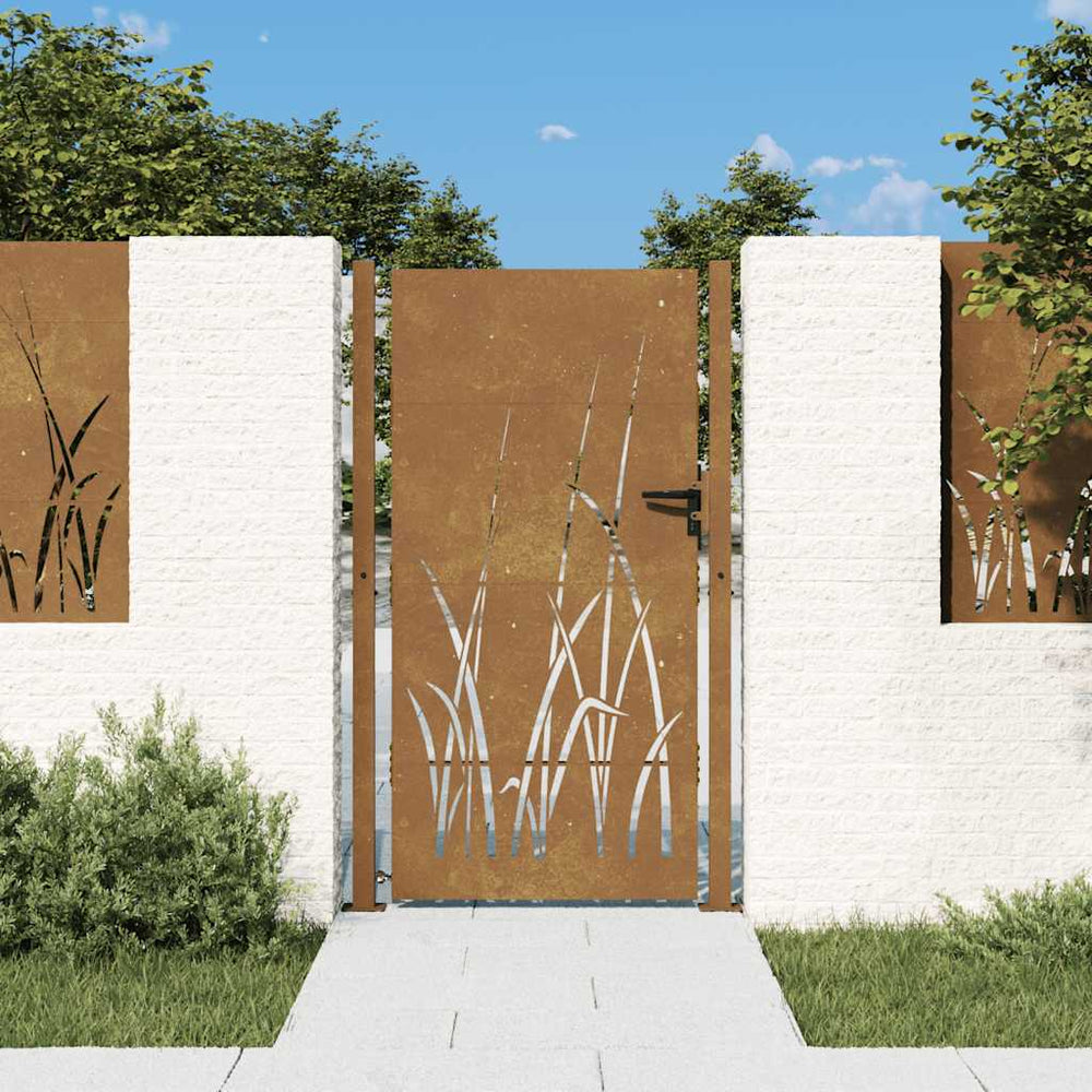 Sodo vartai, 100x200 cm, Corten plienas, žolės raštas