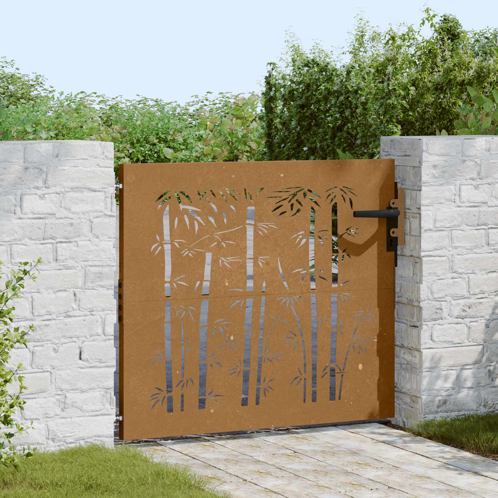 Sodo vartai, 85x100 cm, Corten plienas, bambuko dizainas