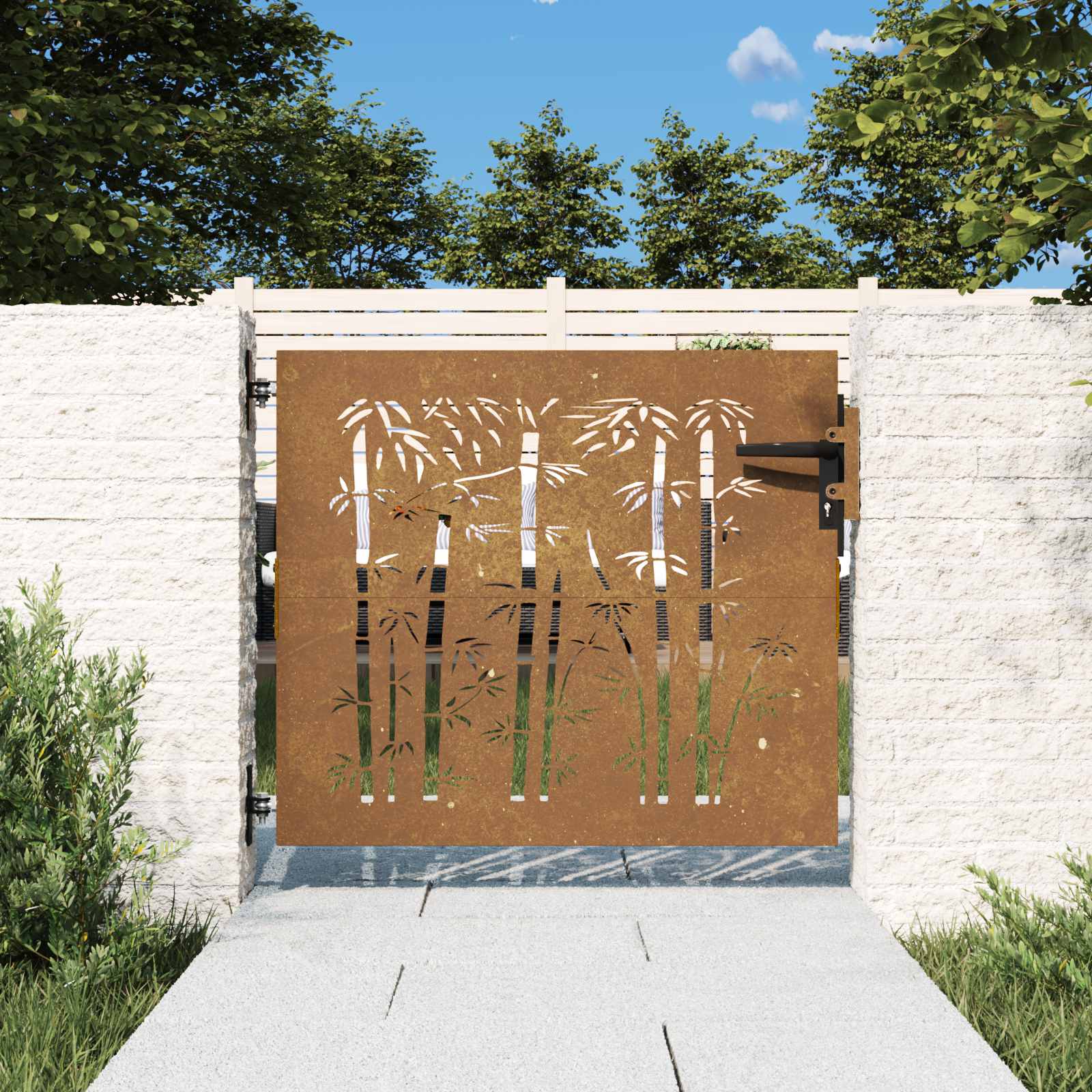 Sodo vartai, 85x100 cm, Corten plienas, bambuko dizainas