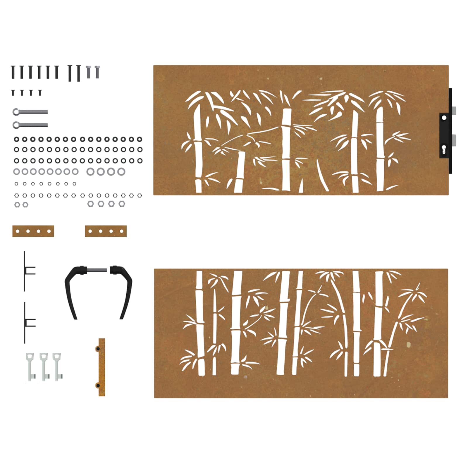 Sodo vartai, 85x100 cm, Corten plienas, bambuko dizainas