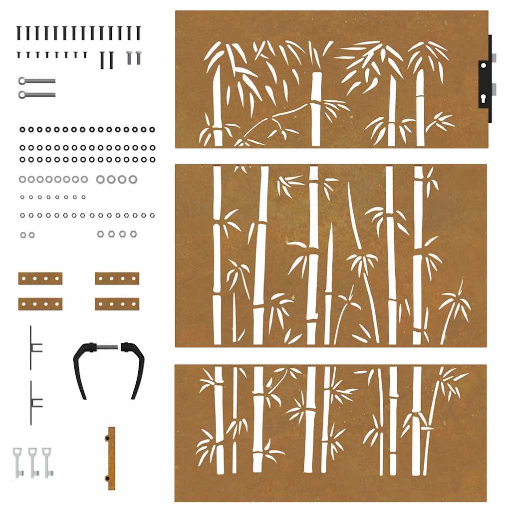 Sodo vartai, 85x125 cm, Corten plienas, bambuko dizainas