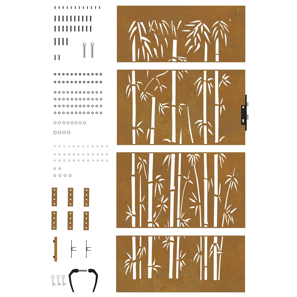 Sodo vartai, 85x200 cm, Corten plienas, bambuko dizainas