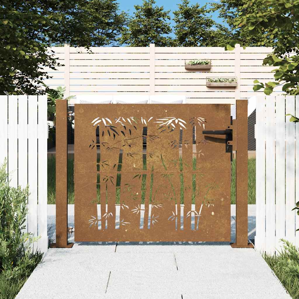 Sodo vartai, 100x75 cm, Corten plienas, bambuko dizainas