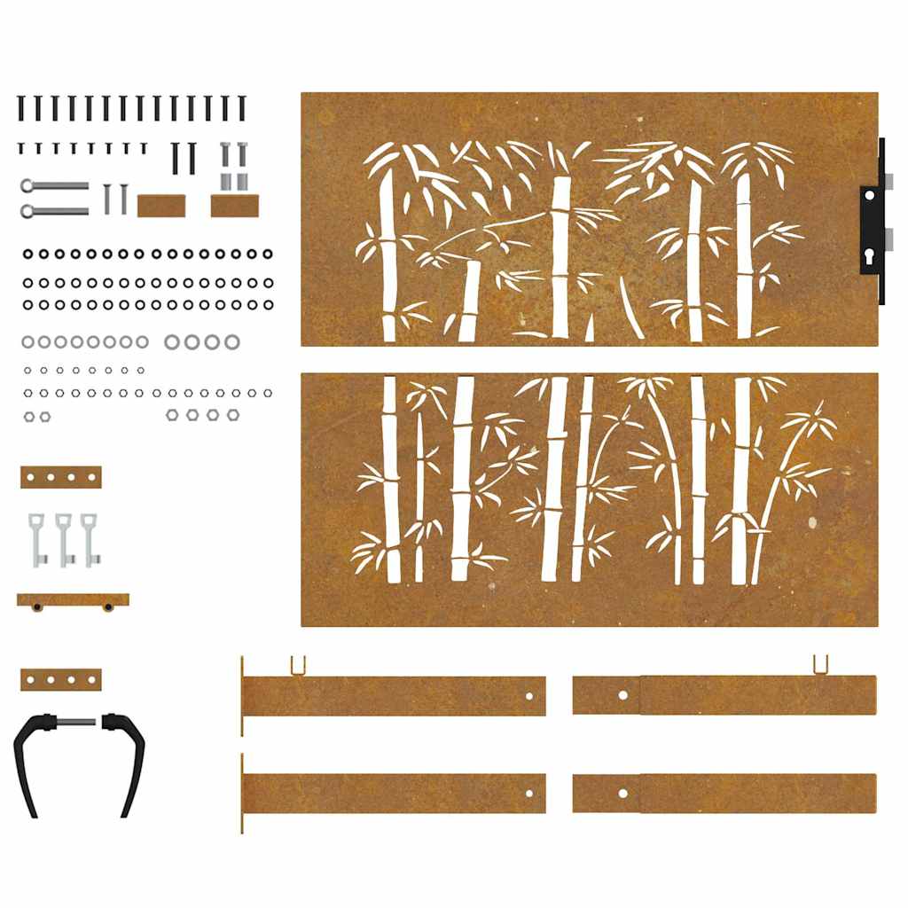 Sodo vartai, 100x100 cm, Corten plienas, bambuko dizainas