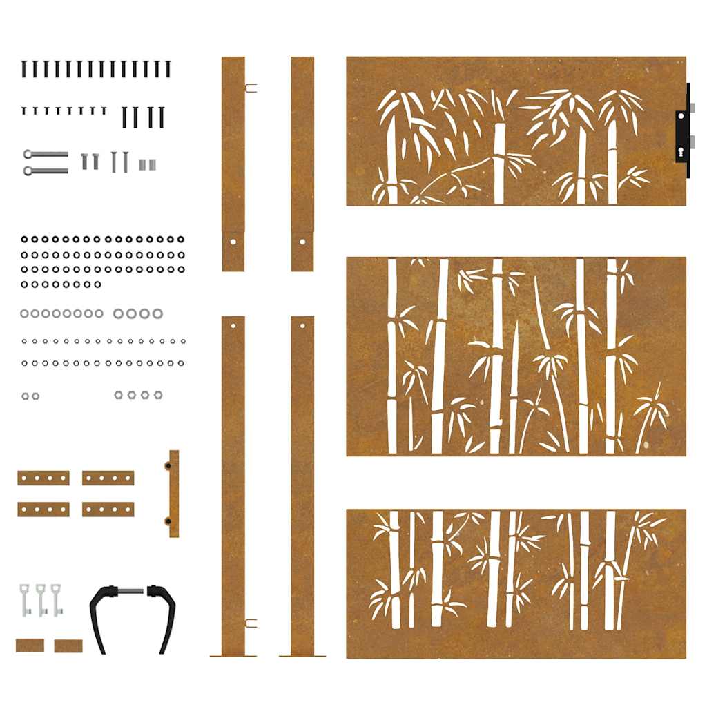 Sodo vartai, 100x125 cm, Corten plienas, bambuko dizainas
