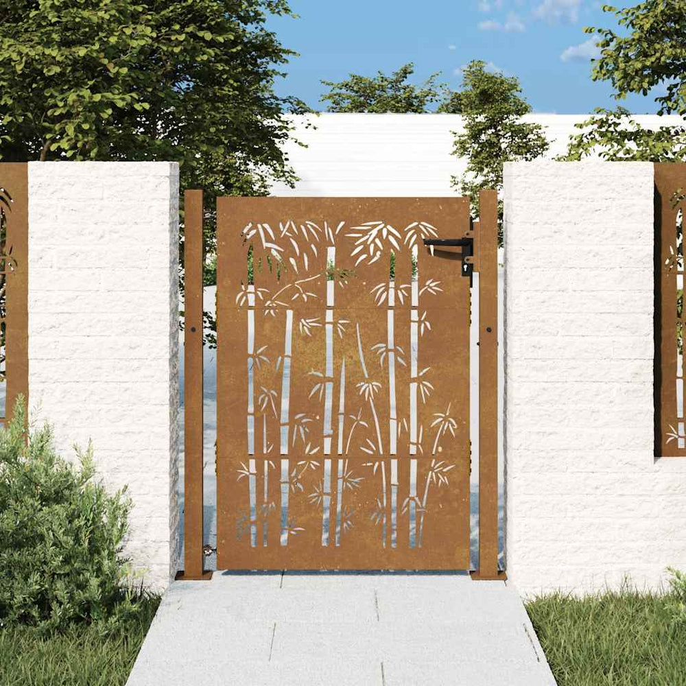 Sodo vartai, 100x125 cm, Corten plienas, bambuko dizainas