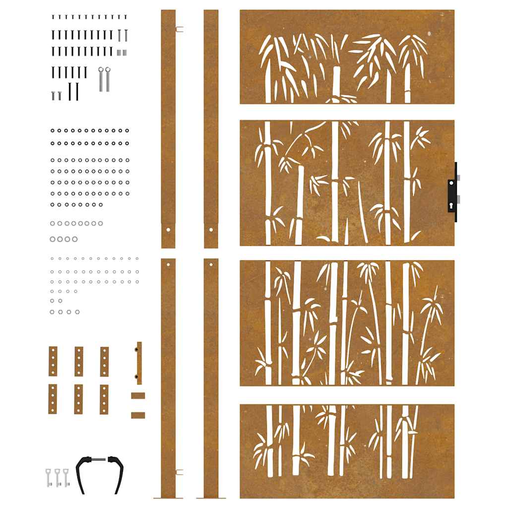 Sodo vartai, 100x200 cm, Corten plienas, bambuko dizainas