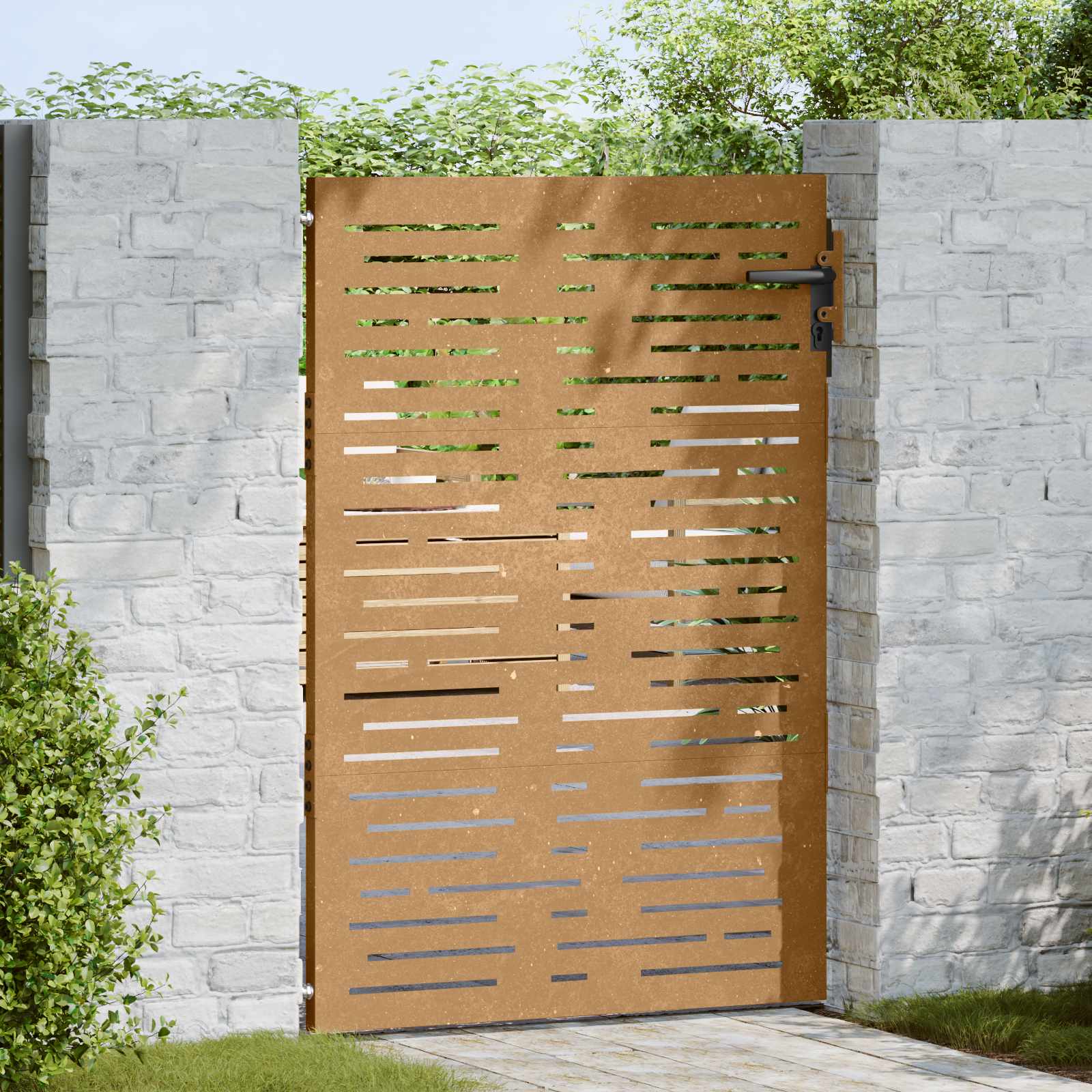 Sodo vartai, 85x150 cm, Corten plienas, kvadratinis dizainas