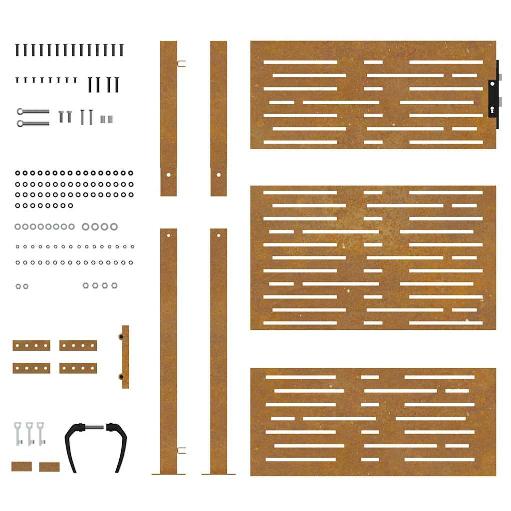 Sodo vartai, 100x125 cm, Corten plienas, kvadratinis dizainas