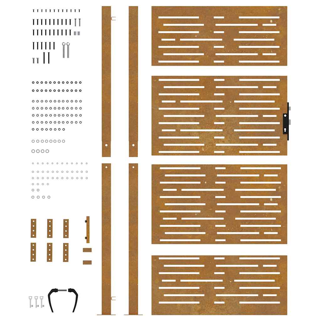 Sodo vartai, 100x175 cm, Corten plienas, kvadratinis dizainas
